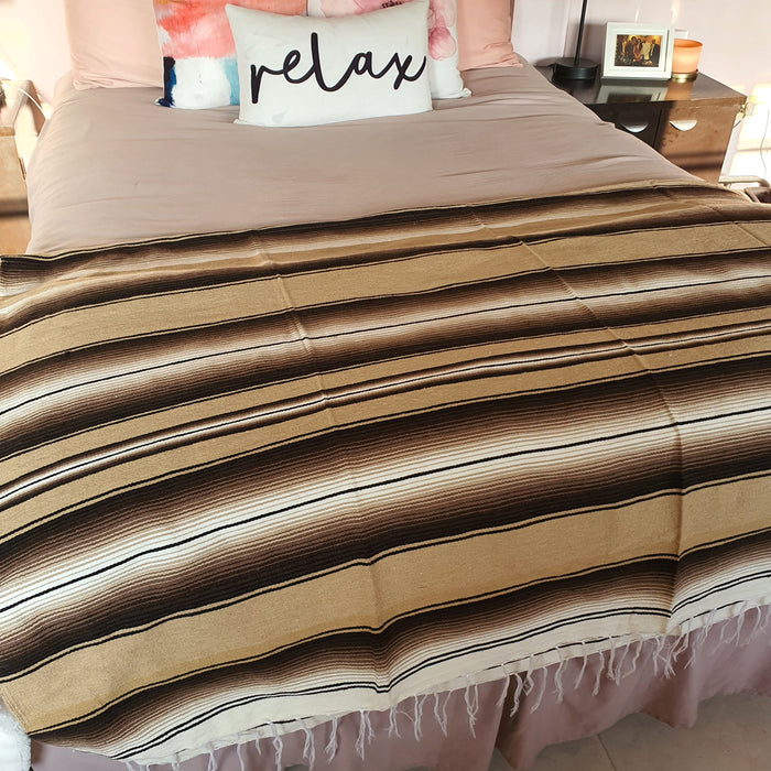 serape blanket, brown serape, gift for, unitone serape, cobija de sarape, cafe, beige, mostaza,, artisan