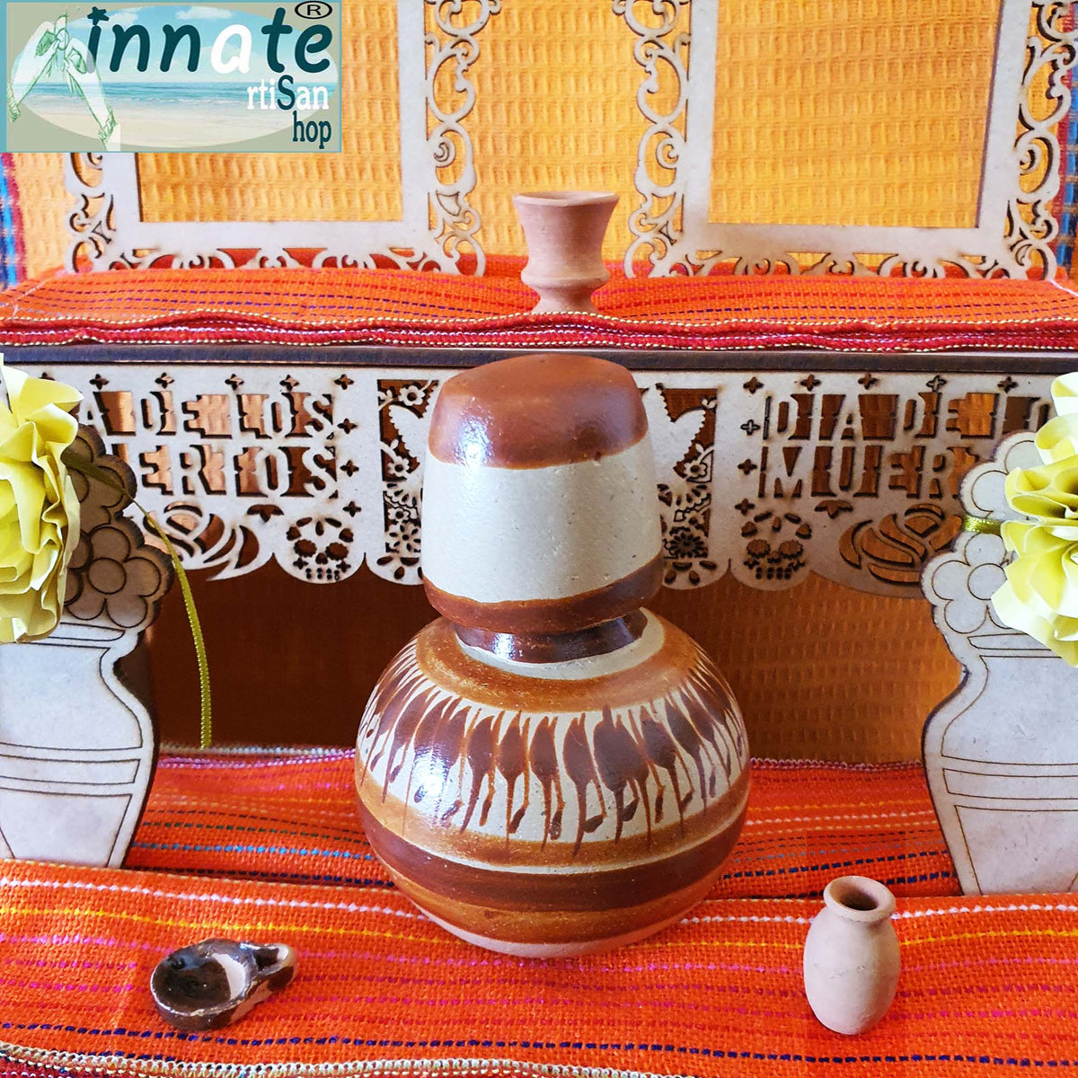 Water clay jug, botellon, Mexican pottery
