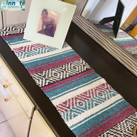 farmhouse, rustic, table runner, blanket, Mexican, falsa, maroon, turquoise
