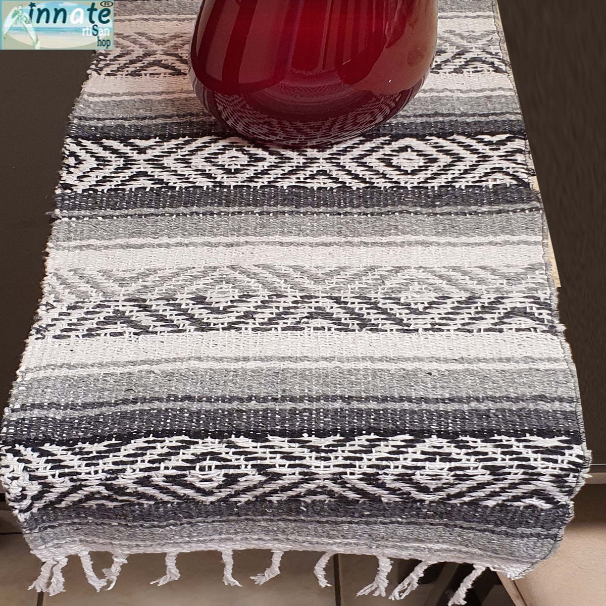 farmhouse, rustic, table runner, blanket, Mexican, falsa, gray, silver color
