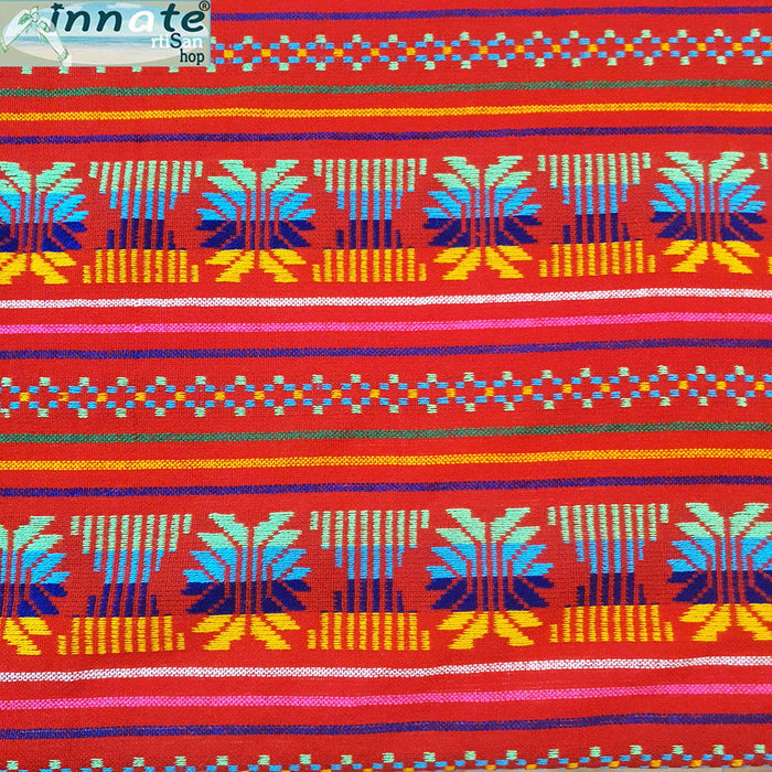 red, roja, mexican fabric, telas mexicanas, by the yard, por metro, aztec, mayan, cambaya, reboseo fabric, tela para rebozo, table runner fabric, woven, embroidered