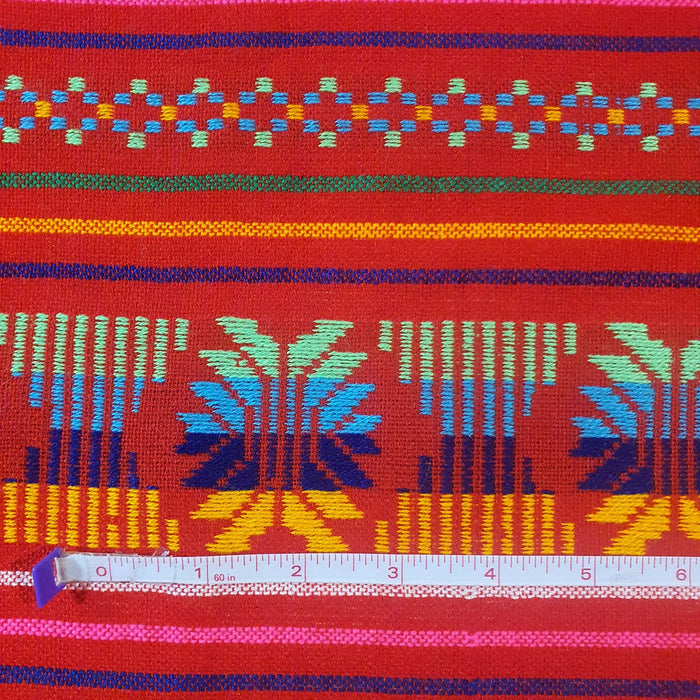 red, roja, mexican fabric, telas mexicanas, by the yard, por metro, aztec, mayan, cambaya, reboseo fabric, tela para rebozo, table runner fabric, woven, embroidered