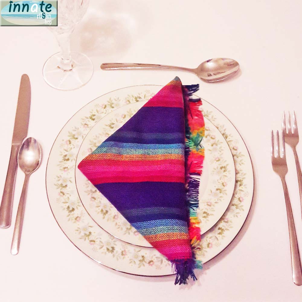 fiesta napkins, cocktail napkins, dinner napkins, Mexican napkins, cambaya, woven, turquoise, quinceañera, servilletas moradas, purple napkins