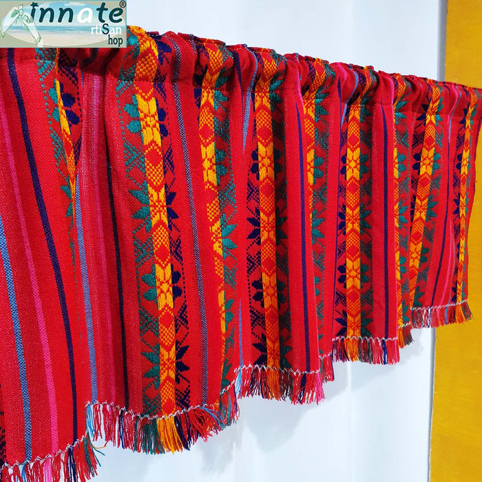 Mexican, valance, kitchen curtains, cafe curtain, red, woven, aztec, cortinas mexicanas, rojas, cambaya