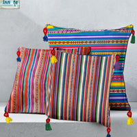 turquoise, white, throw pillow, with insert, andean, south america, peruvian, cojines, peruanos, andinos, aguayo, rellenos, with tassels, decor