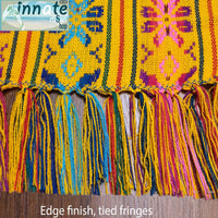 fringed table runner, Mexican table runner, marigold, tassels, custom made, loom, artisan
