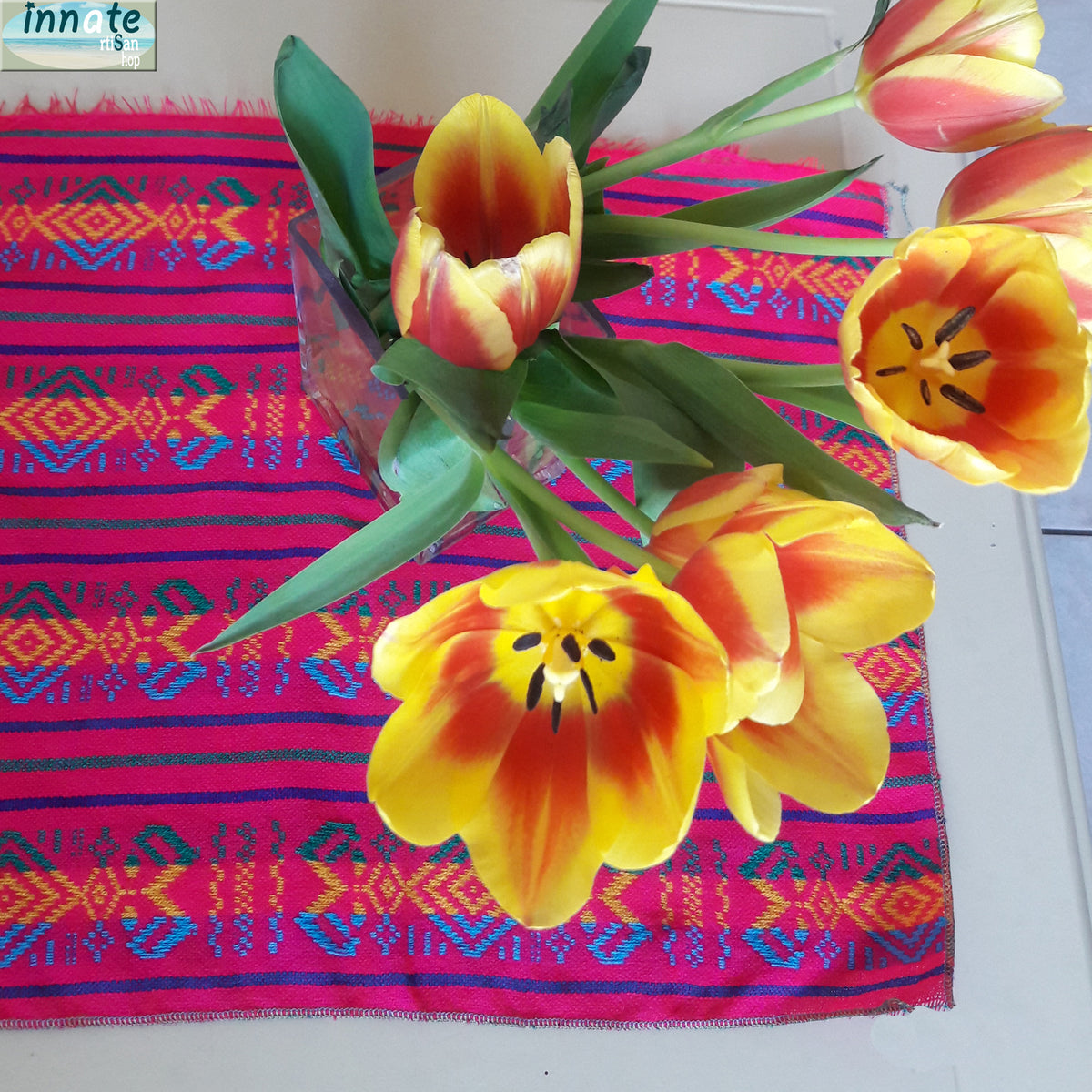 mantel Mexicano, Mexican tablecloth, camino de mesa, table runner, pink, woven, cambaya, aztec, mayan, fuchsia, fucsia, hot pink, rosa mexicano