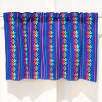 royal blue curtains, cafe curtain, woven, Mexican, Aztec, kitchen, valance, custom