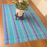 Mexican, table runner, woven, cambaya, turquoise, Mayan, Aztec, embroidered, custom