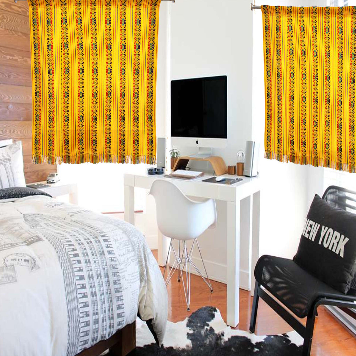 Mexican kitchen curtains, mustard, pastel orange, cortinas, Mexicanas, amarillas, a medida