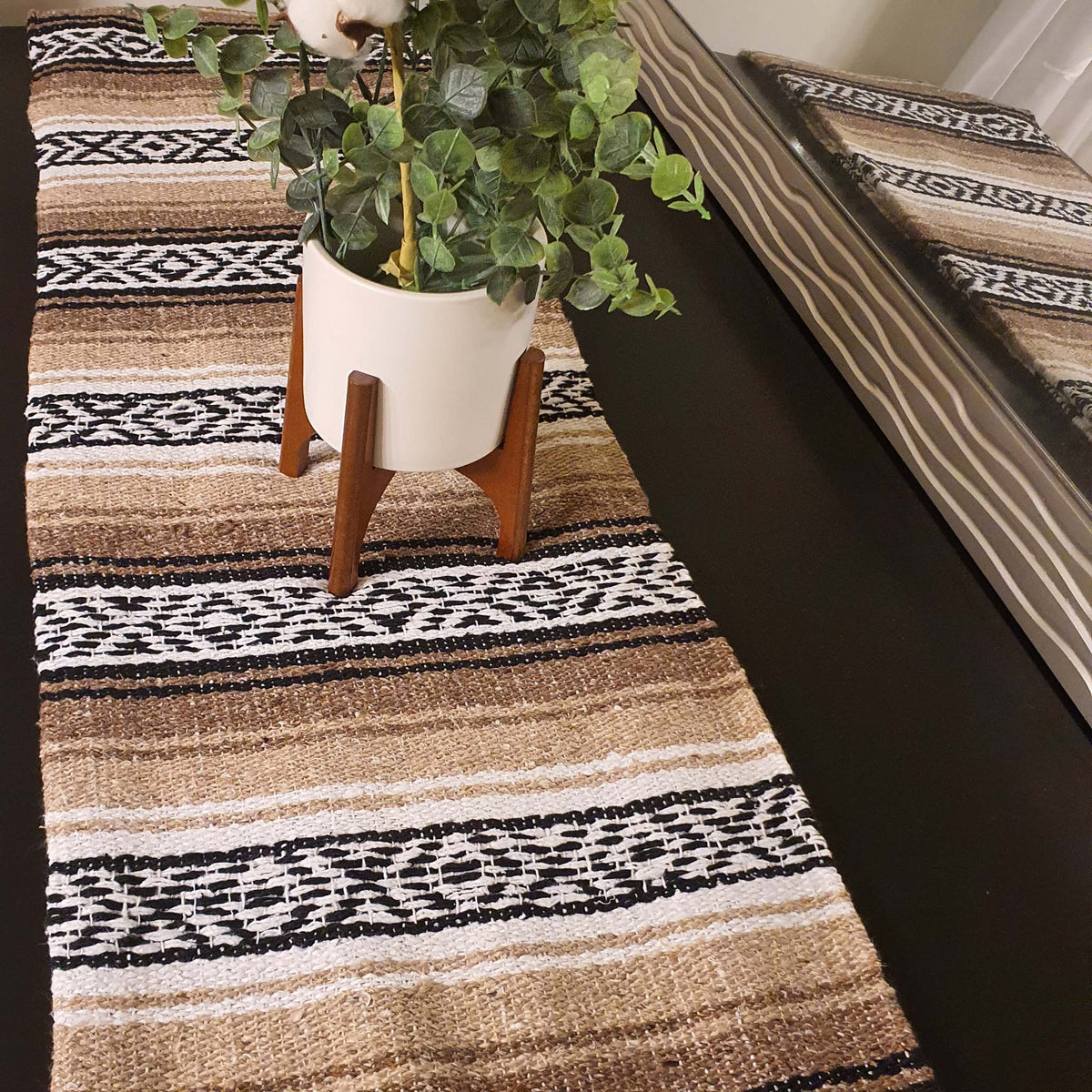blanket, table runner, rustic, woven, Mexican, Southwest, loom, artisan, beige, camel tone
