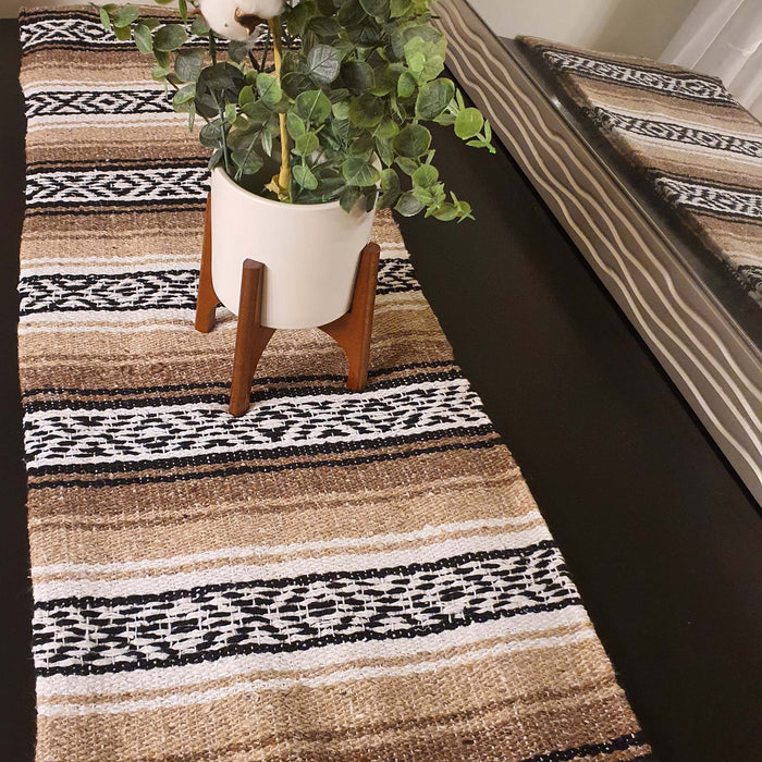 blanket, table runner, rustic, woven, Mexican, Southwest, loom, artisan, beige, camel tone