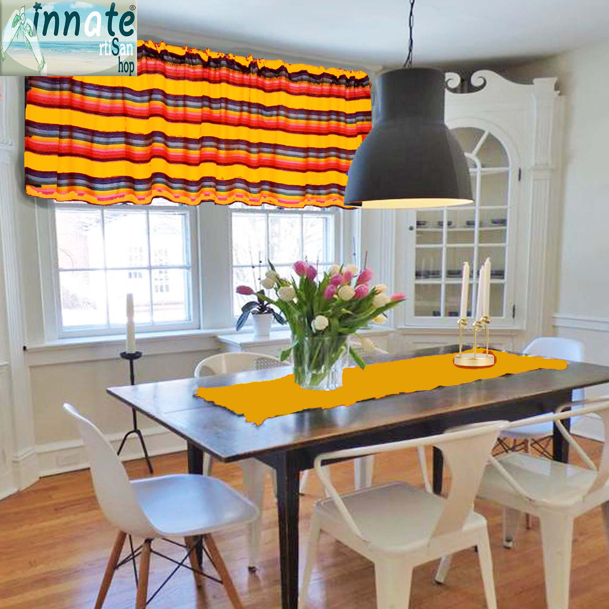 xtra wide valance, yellow, mango, Mexican, woven, custom, XL kitchen valance, marigold