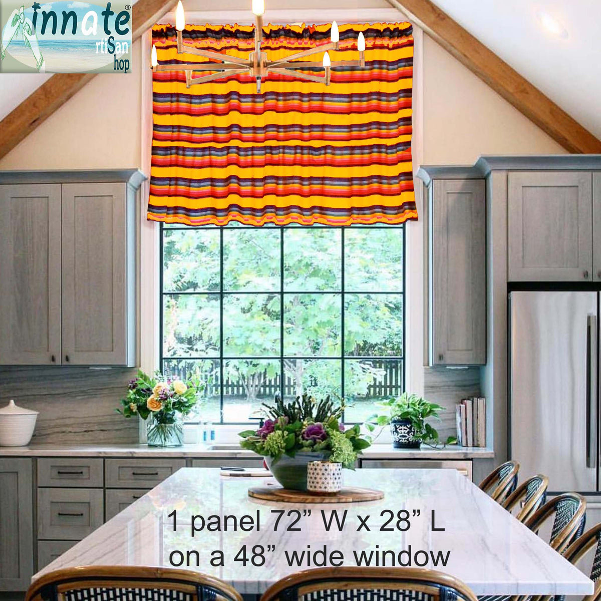 xtra wide valance, yellow, mango, Mexican, woven, custom, XL kitchen valance, marigold