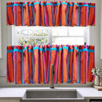 cortinas mexicanas, para cocina, a medida, valance, Mexican curtains, cafe curtains, woven, orange, burnt orange, rainbow