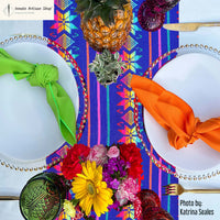 MANTEL, tablecloth, camino de mesa, table runner, Mexican, Mexicano, royal blue, blue, azul rey, azul, bordado, embroidered, cambaya, Aztec, Mayan