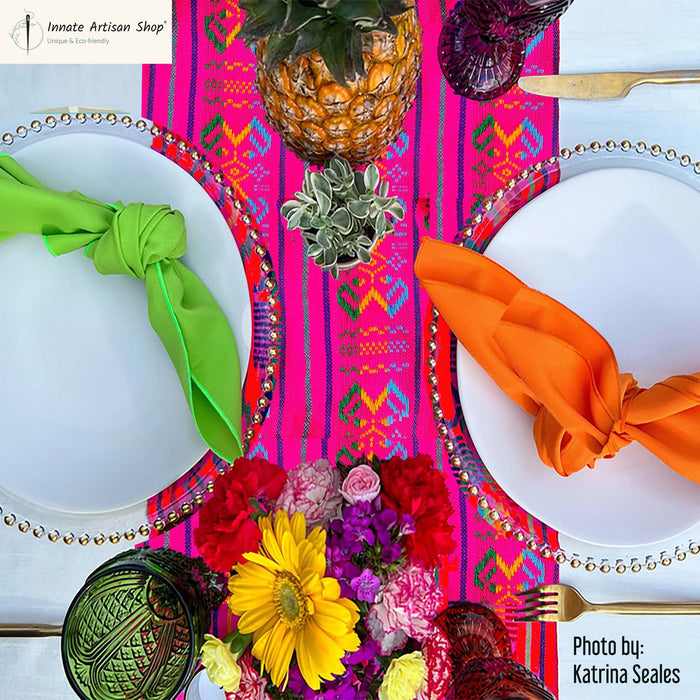 Cambaya,  Mexican table runner,  magenta tablecloth,  fiesta table runner,  camino de mesa, fuchsia,  ethnic, fucsia, fuchsia, hot pink