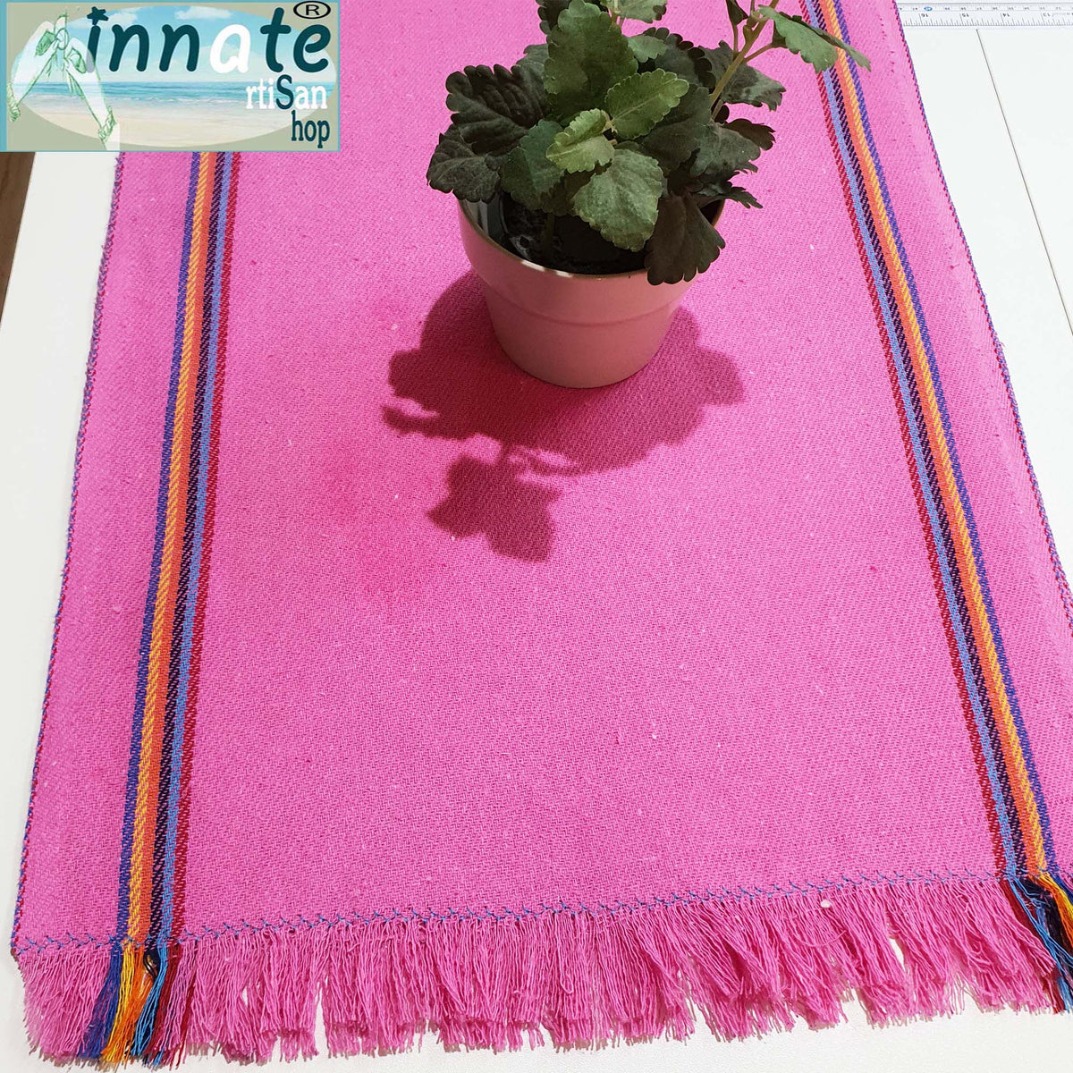 fiesta, table runners, jerga, rustic, vivid colors, yellow, turquoise, orange, fuchsia, pink, hot pink, caminos de mesa de jerga, rusticos, Mexican jerga fabric