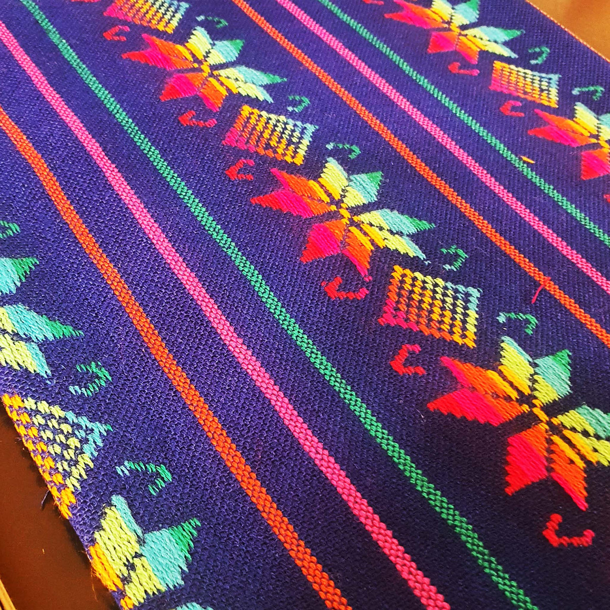 Mexican 9ft table runners, woven, ethnic, artisan, red, fuchsia, mango, yellow, purple, morado