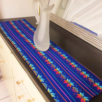 royal blue, Mexican, table runner, woven, embroidered, Maya, Aztec, rainbow
