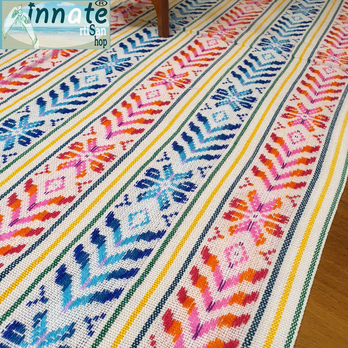 Mexican wedding, table runner, tablecloth, artisan, handmade, custom, Innate Artisan Shop, white table runner, Aztec, floral, cambaya