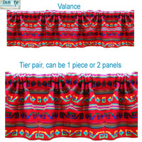 tier curtains, cafe curtains, valance, Mexican, Aztec, ethnic, cambaya, embroidered, red, rojas, cortinas a medida, balance, cortinas delgadas,