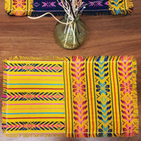artisan, placemats, marigold, mustard, Mexican, Aztec, washable, green, floral design, individuales Mexicanos