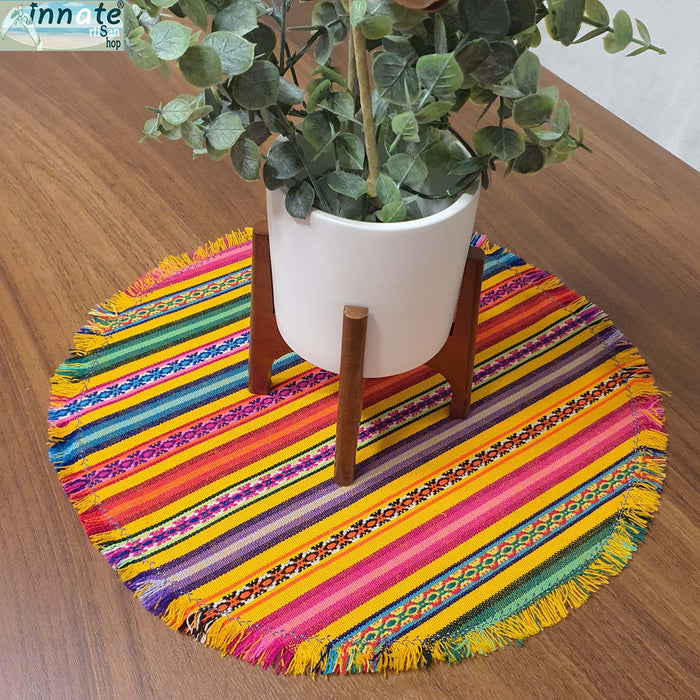 round, oval, placemats, placements, table topper, andean, Peruvian, aguayo, andinos, redondos, individuales, Cusco, housewarming gift, yellow, magenta