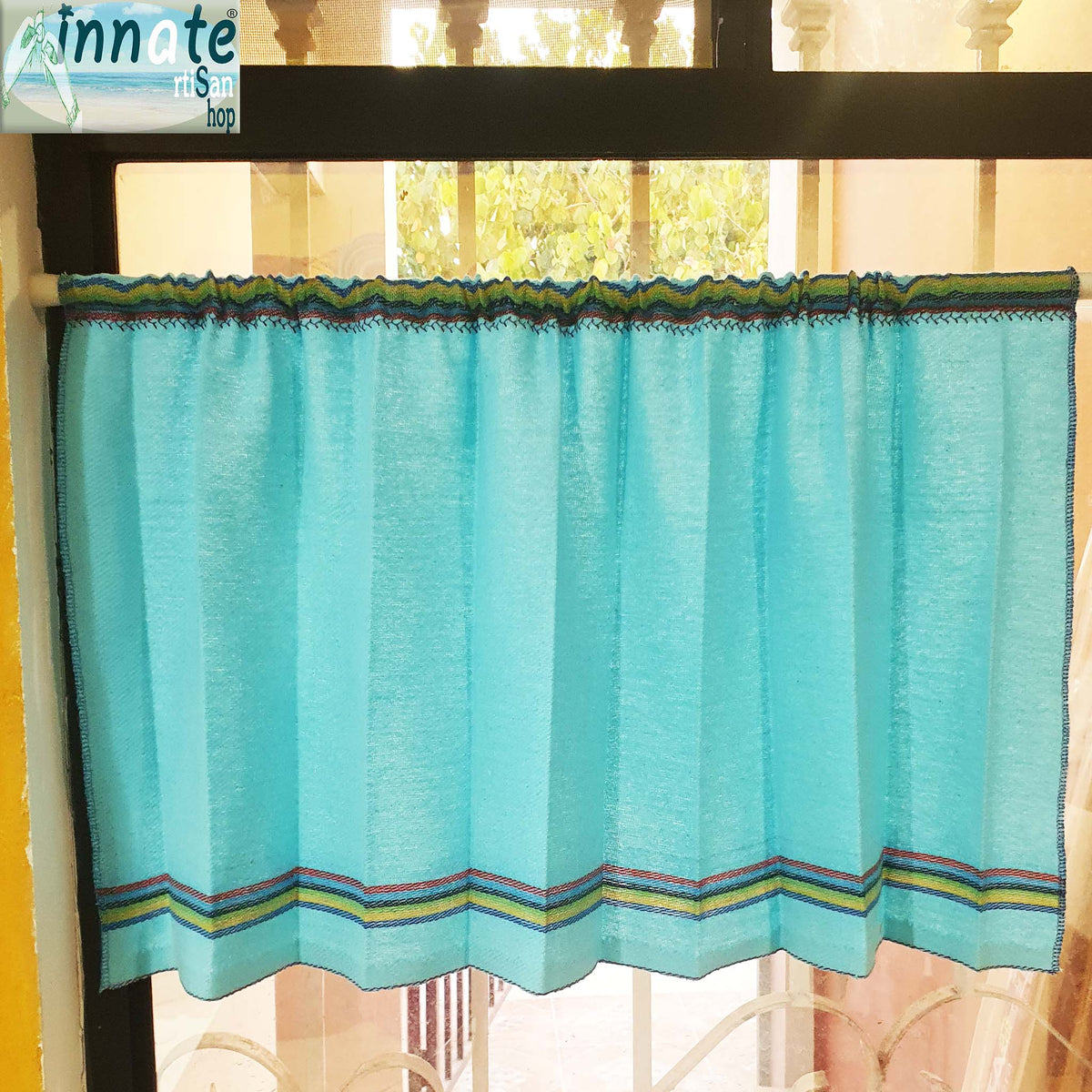 Rustic valance, curtains, Mexican,Jerga, orange, yellow, fuchsia, white, turquoise, custom