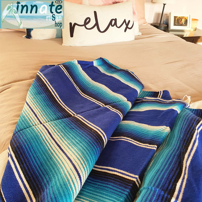 serape blanket, cobija sarape, royal blue, azul rey, full size, cama matrimonial, washable, recycled,, azules, unitono, unicolor