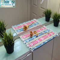 Placemats, Mexican, artisan, loom made, handmade, white, Mexican placemats, xmas placemats, aztec placemats, pompom placemats,.manteles individuales,Mexicanos, artesanos