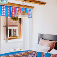curtains, valance, custom, made to order, Cusco, Cuzco, Peruvian, Andean, white, Aguayo, Turquoise