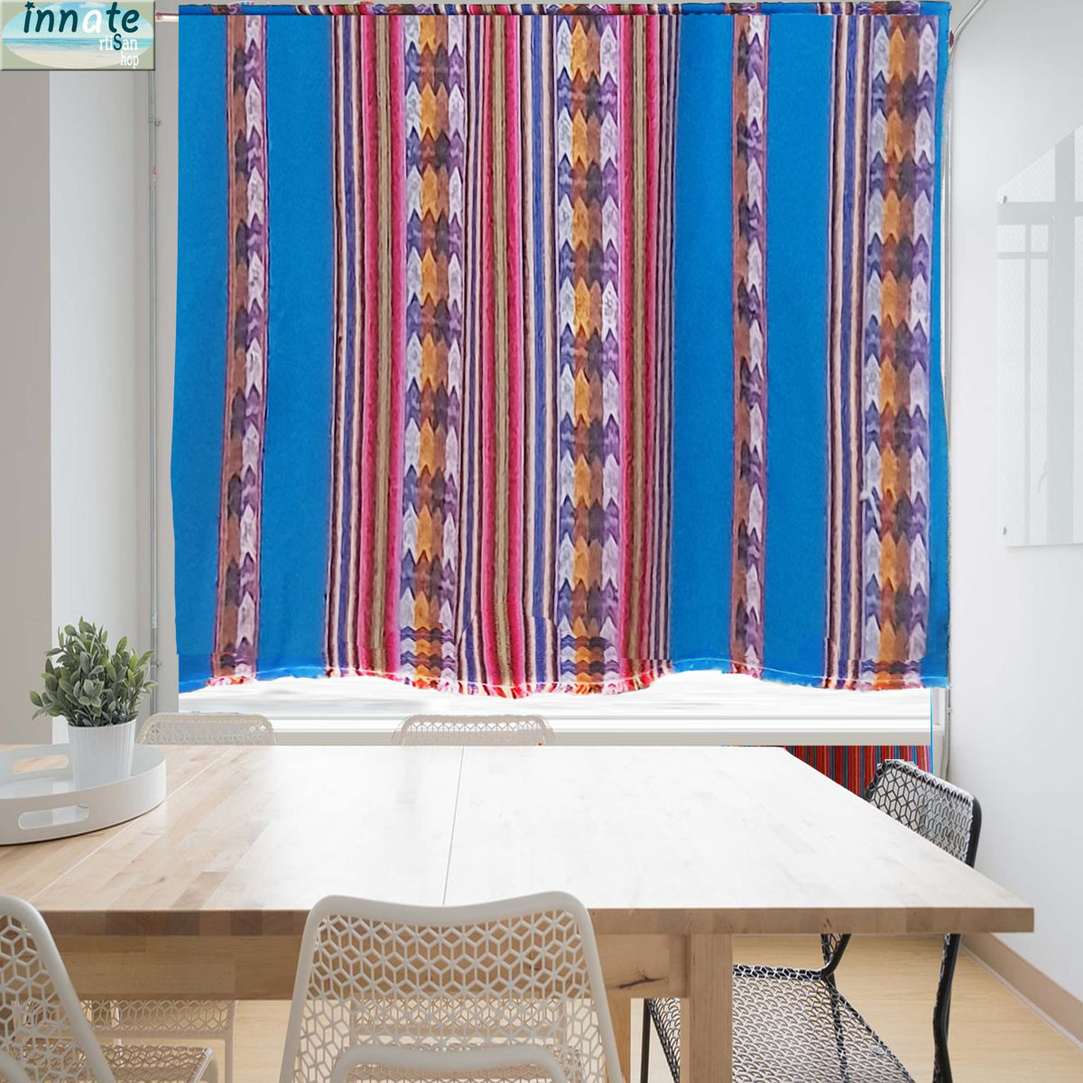 curtains, valance, custom, made to order, Cusco, Cuzco, Peruvian, Andean, white, Aguayo, Turquoise