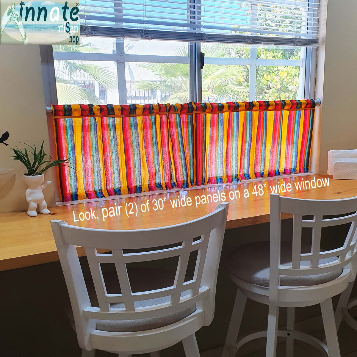 Mexican, kitchen curtains, valance, custom, woven, cambaya, Mexican cafe curtains, Mexican window panels, yellow, mustard, rainbow