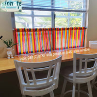 Mexican, kitchen curtains, valance, custom, woven, cambaya, Mexican cafe curtains, Mexican window panels, yellow, mustard, rainbow