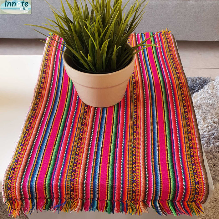 magenta, dark fuchsia, dark pink, table runner, andean, Peru, south america, artisan, striped, fringes