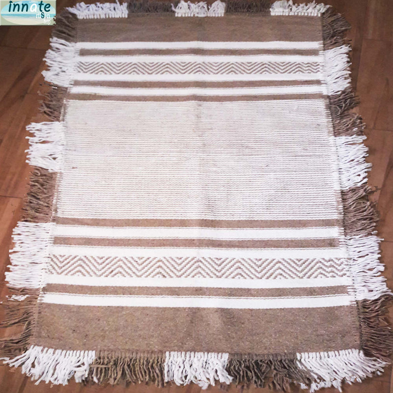 rug, accent, recycled, pinwheel, striped, camel tone, beige, light brown, washable, artisan, Mexican, reversible, 3' x 5'