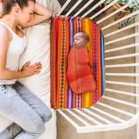 baby blanket, moises cobija, naranja, mandarina, Andean, Peruvian, orange, vivid tones, striped, baby blanket, innate artisan shop, peruvian blanket, colcha peruana, Cuzco, cusco, Andean blankets