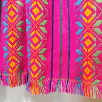 Mexican curtain, with fringes, embroidered, fuchsia, Aztec design