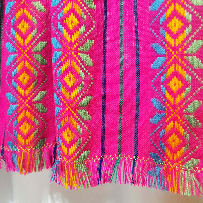 Mexican curtain, with fringes, embroidered, fuchsia, Aztec design