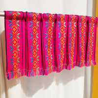 Mexican valance, with fringes, embroidered, fuchsia, Aztec design