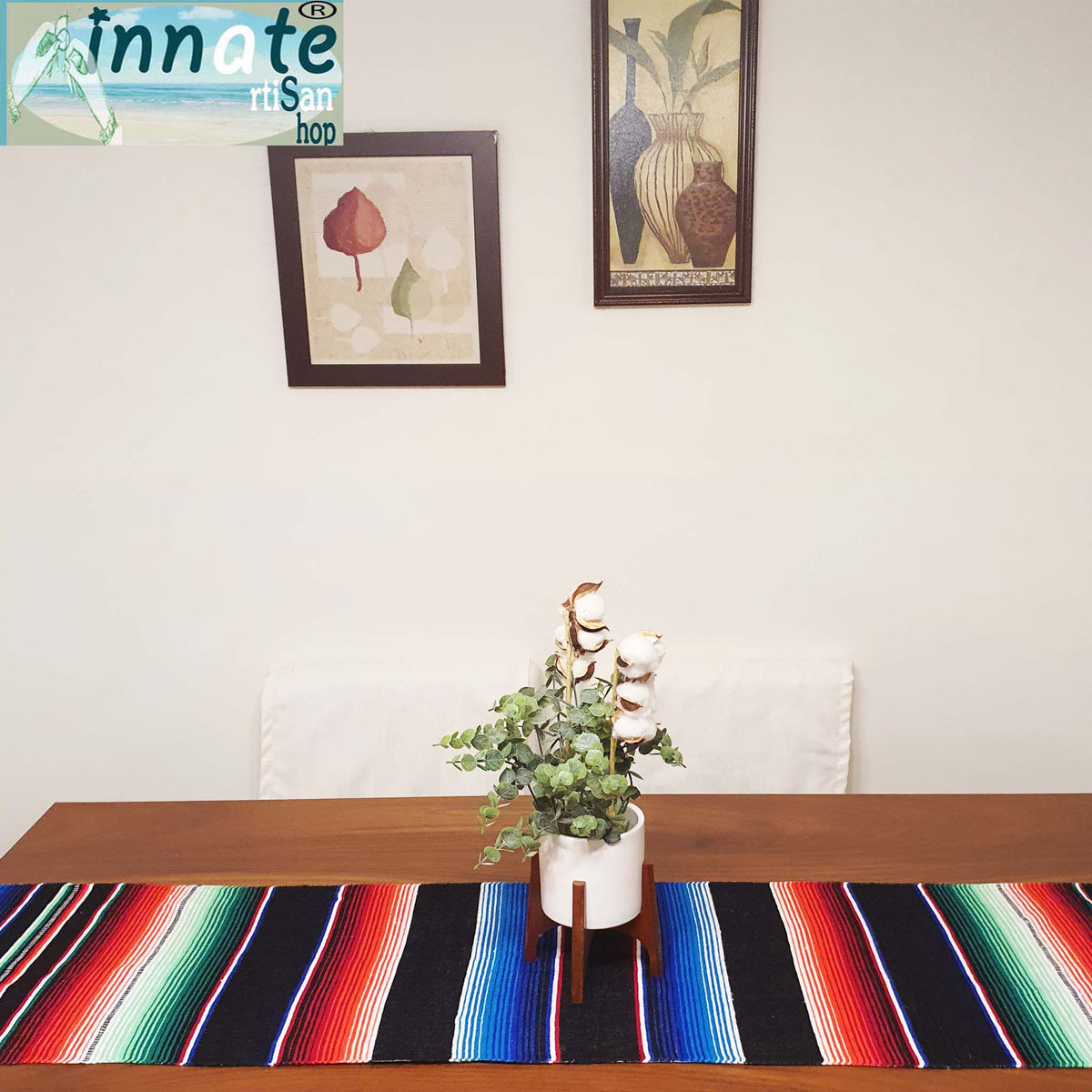 Mexican, table runner, serape, black, 7ft, camino de mesa, Mexicano, sarape, zarape, negro, largo