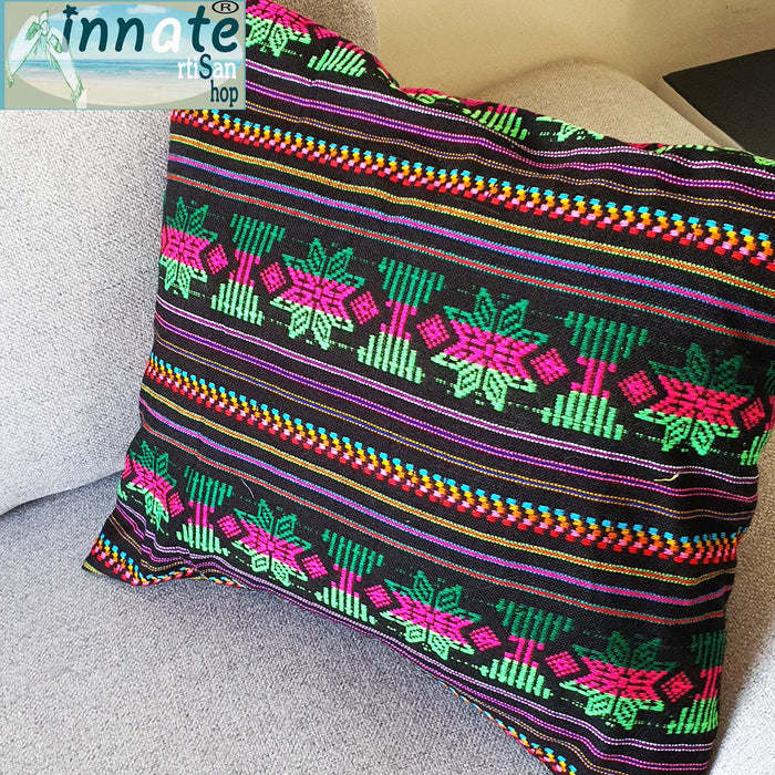 Mexican, pillows, throw pillows, Aztec, Mayan, Mexico, cambaya, cojines mexicanos, cambaya, artesanos, artisan, woven, Mexican throw pillow, black