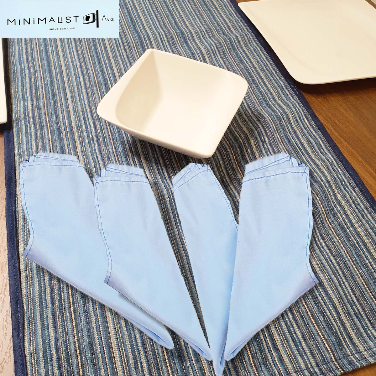 Table runner, reversible, Indigo blue, anti skid back, table runner, minimalist, blue, brown, beige, minimalist ave, minimalistave.com, custom table runners, order custom runners
