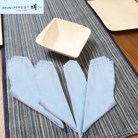 Table runner, reversible, Indigo blue, anti skid back, table runner, minimalist, blue, brown, beige, minimalist ave, minimalistave.com, custom table runners, order custom runners
