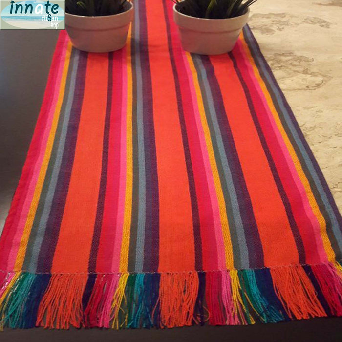 Mexican 9ft table runners, woven, ethnic, artisan, red, fuchsia, mango, yellow, purple, morado