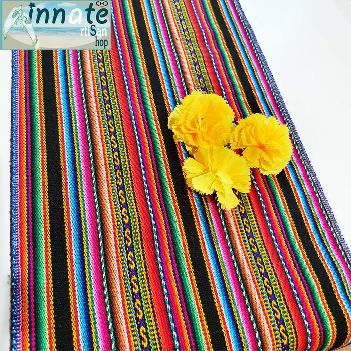 South America, Peru, Andean, table runner, Aguayo, black, pompoms, decor, linen, Cuzco, Cusco