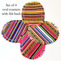 coasters, oval, round, andean, assorted, woven, non-skid, sets, gift, Inca design