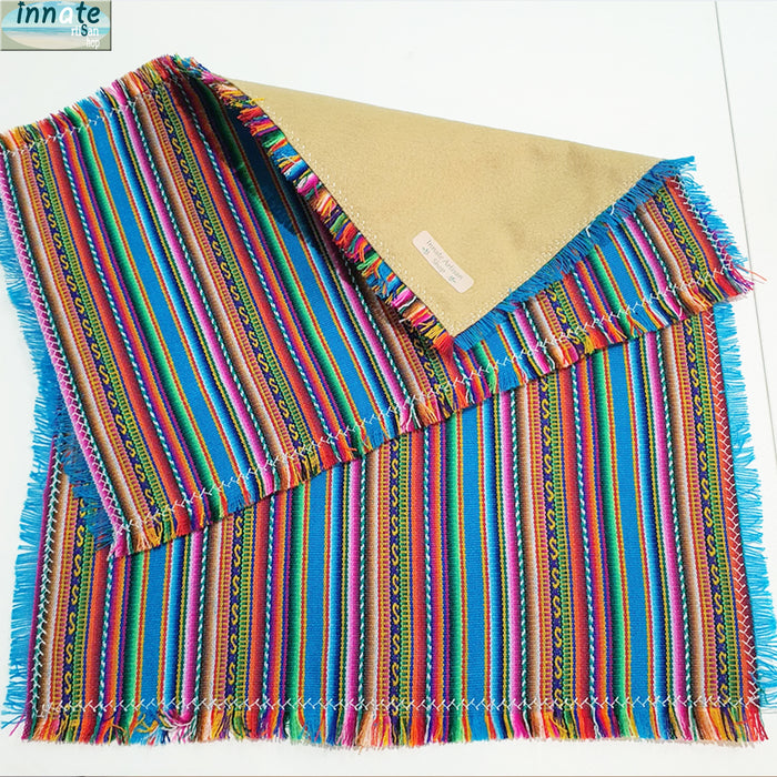 placemats, Andean, Peruvian, Aguayo, turquoise, dark turquoise, custom, non-skid, artisan, handmade, innate artisan shop