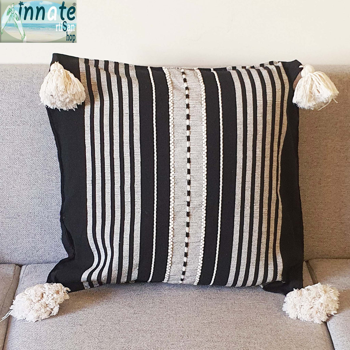 Loom made, Black & White, throw pillow covers, Artisan - Innate Artisan Shop